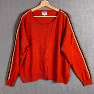 Teeny Spark Orange 100% Cashmere Sweater Metallic Stripe Long sleeve One Size